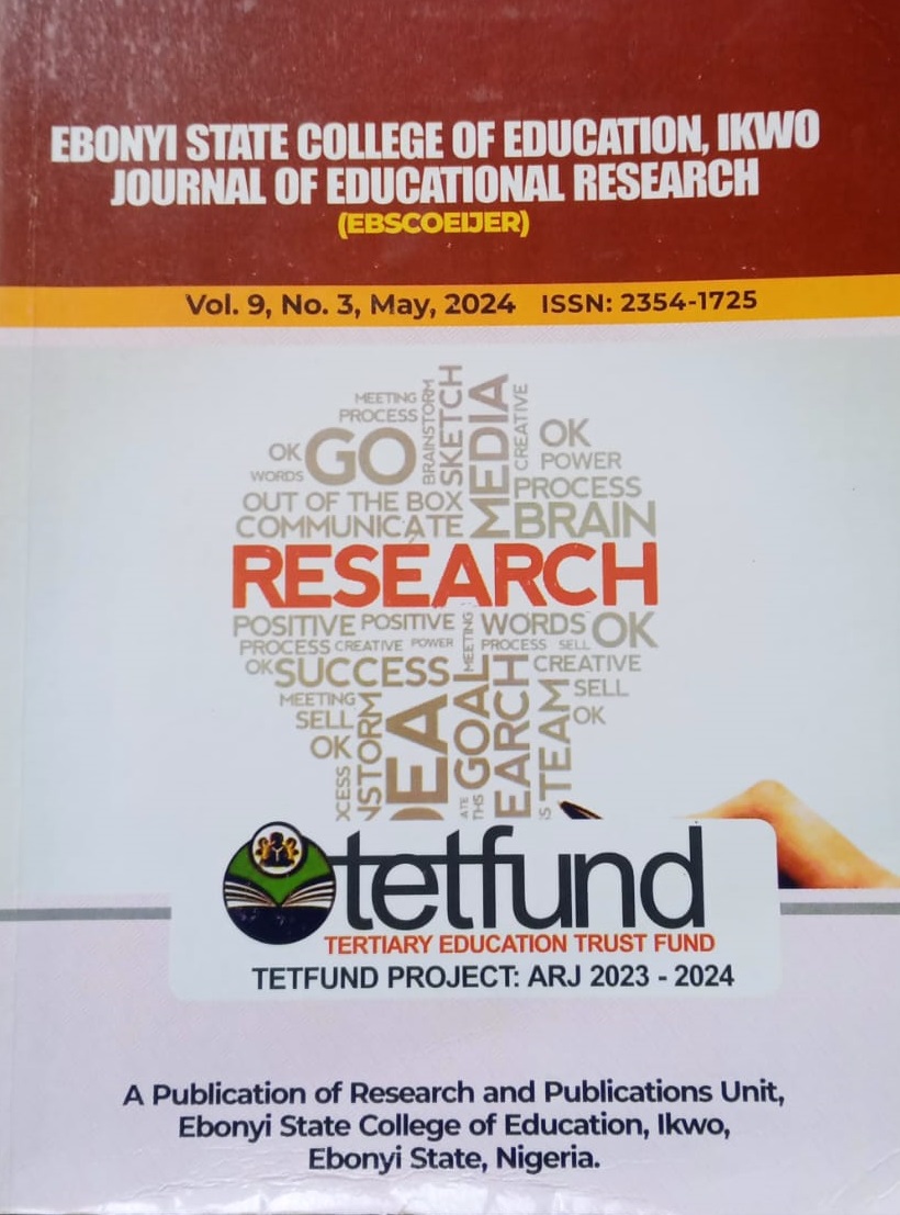 					View Vol. 9 No. 3 (2024): EBONYI STATE COLLEGE OF EDUCATION, IKWO, EBONYI STATE
				